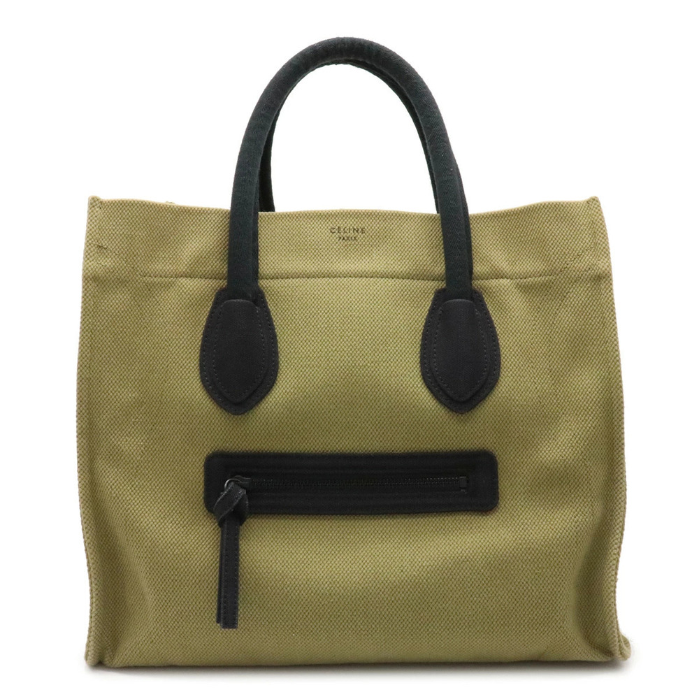 Celine Square Luggage Phantom Shopper Tote Bag Handbag Canvas Khaki Green Black